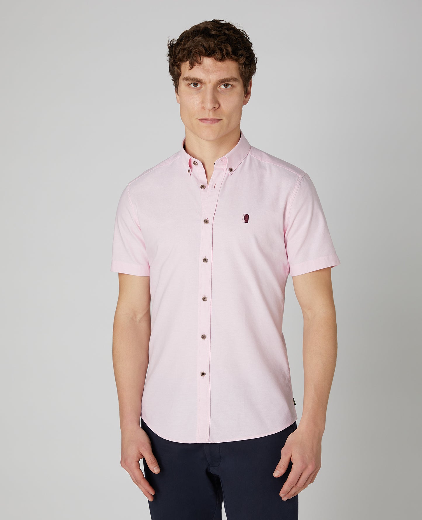 Remus Uomo Light Pink Oxford Short Sleeve Cotton Shirt