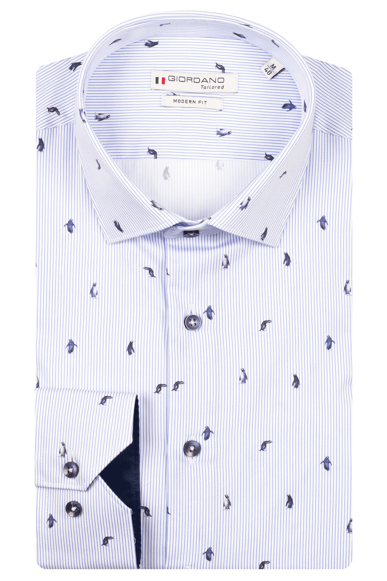 Giordano Soft Blue Subtle Penguin Pattern Shirt