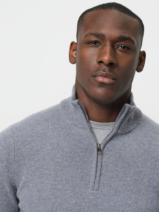 Half Zip Pullover Wool Blend Blue