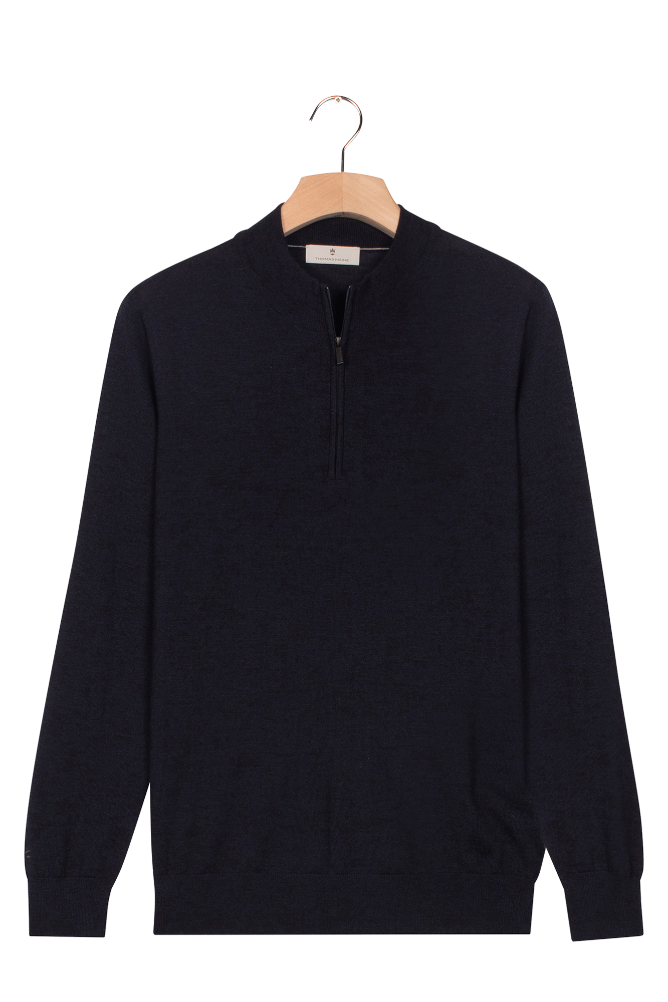 Thomas Maine Navy Merino Wool Half Zip Jumper