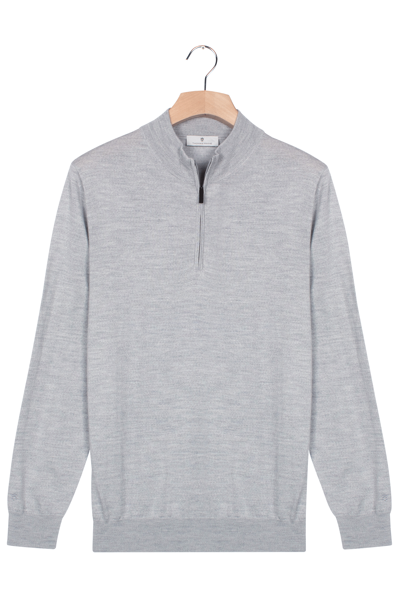 Thomas Maine Grey Merino Wool Half Zip Jumper