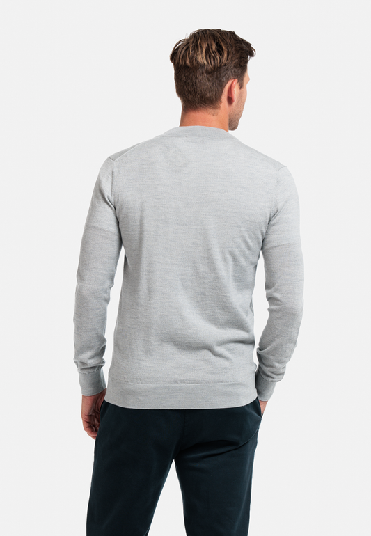 Thomas Maine Grey Merino Wool Half Zip Jumper