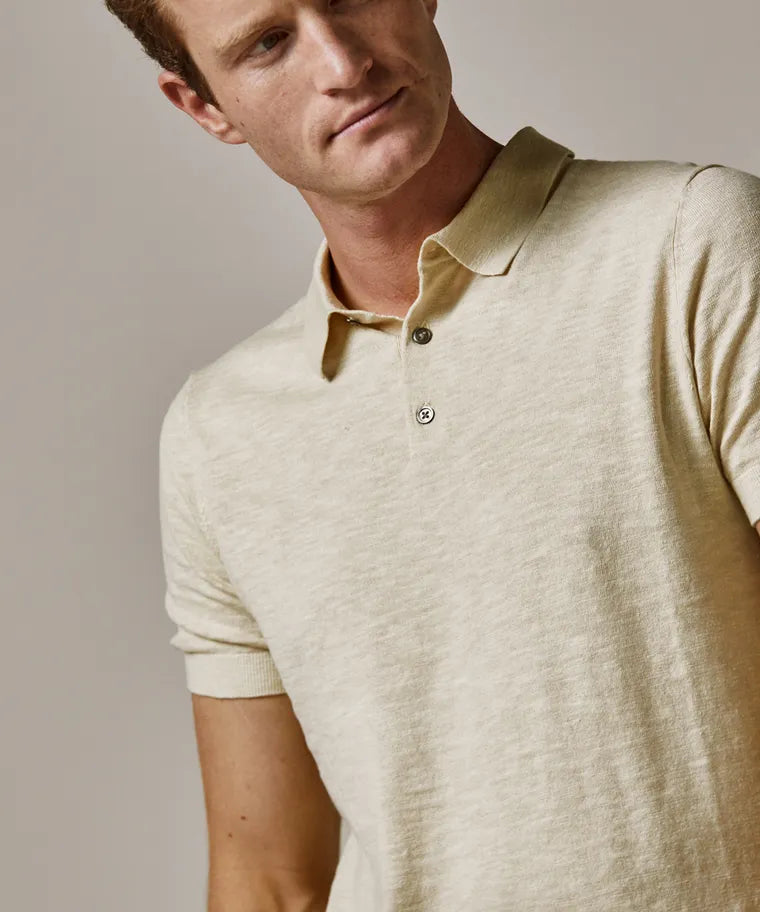 Profuomo Off White Cotton Linen Poloshirt