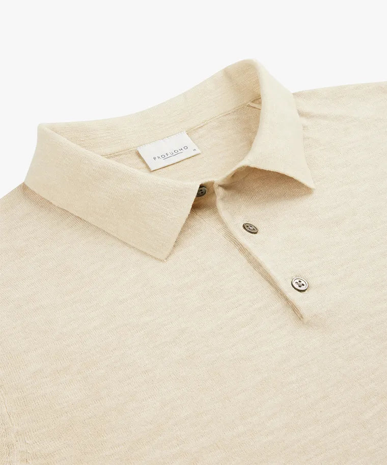 Profuomo Off White Cotton Linen Poloshirt