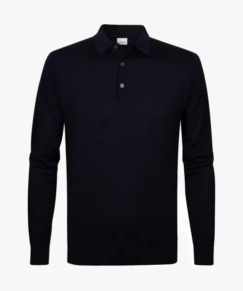 Profuomo Navy Merino 3 Button Longsleeve Polo Shirt