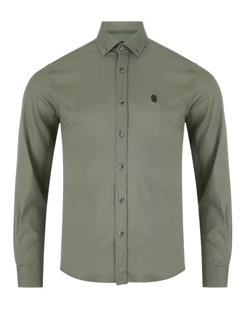Remus Uomo Khaki Green Long Sleeved Casual Shirt
