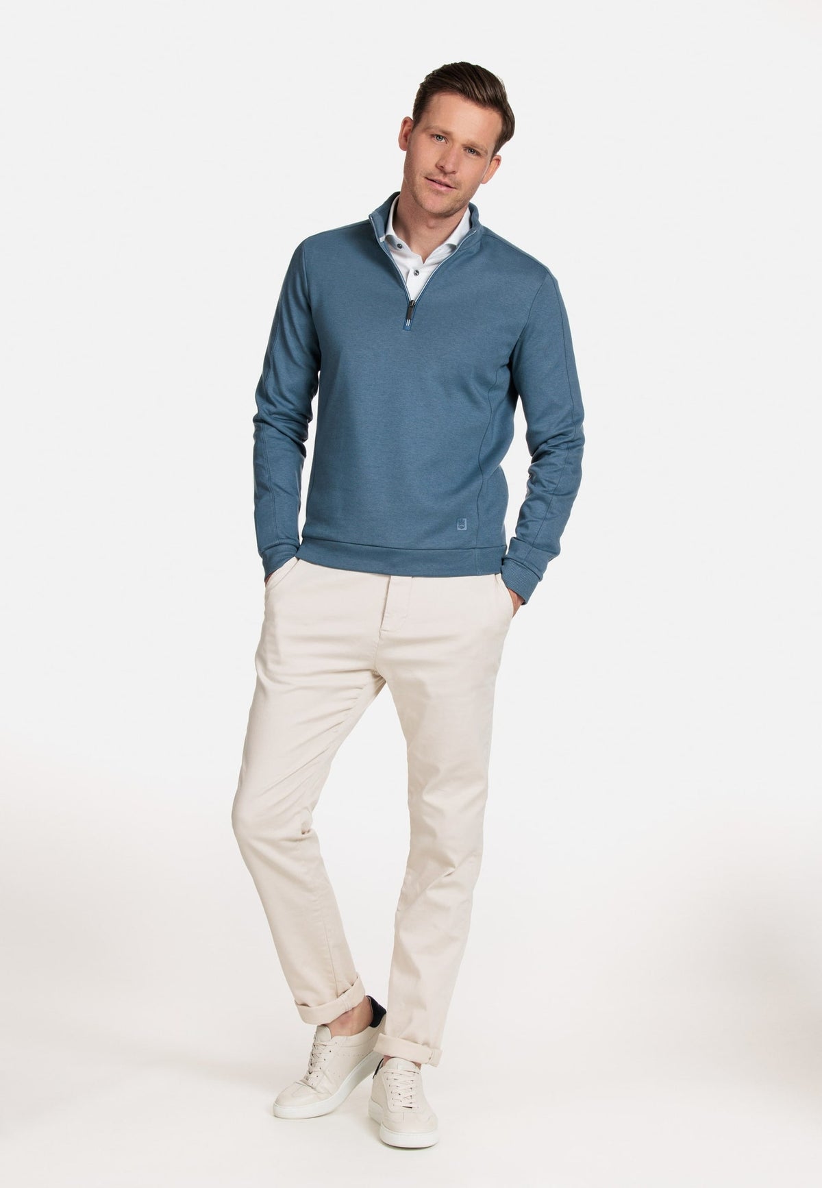 Thomas Maine Denim Blue Half Zip Jumper