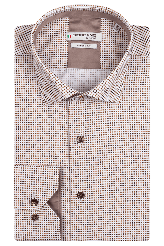 Giordano Dark Brown Dot Cotton Shirt