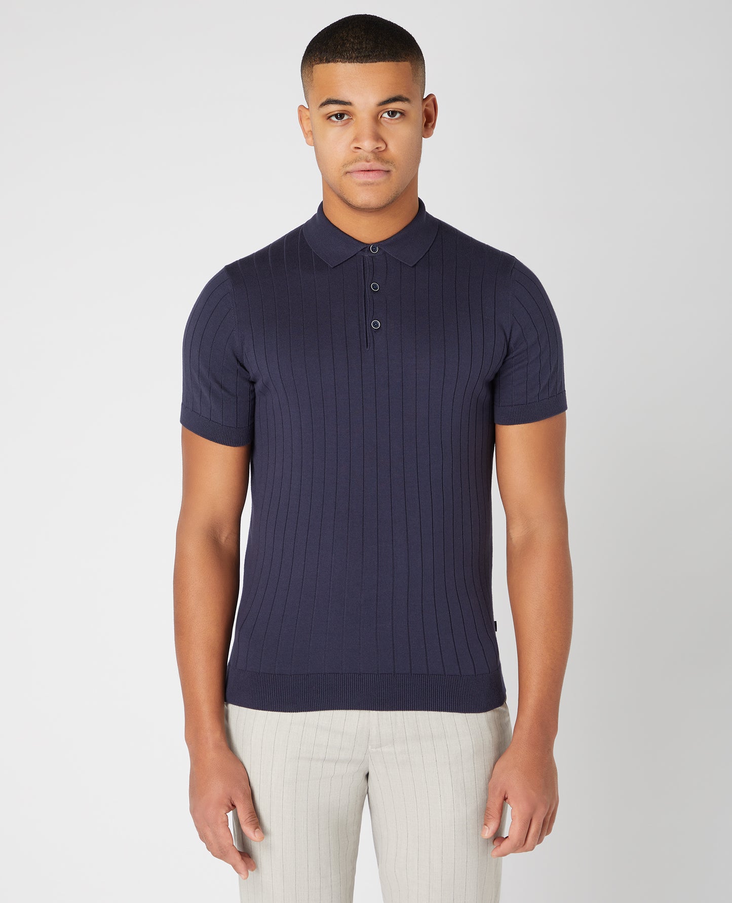 Remus Uomo Navy Knitted Cotton Polo