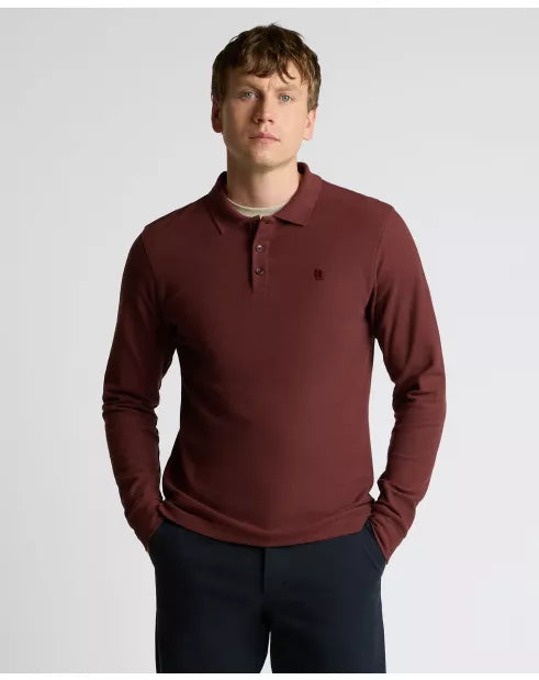Remus Uomo Burgundy Long Sleeve Cotton Polo