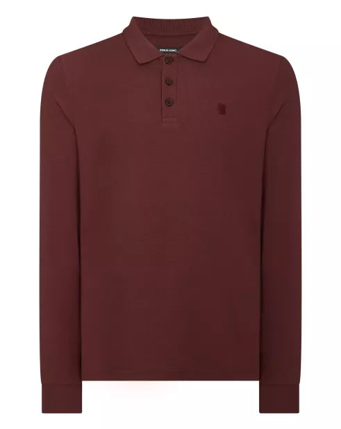Remus Uomo Burgundy Long Sleeve Cotton Polo
