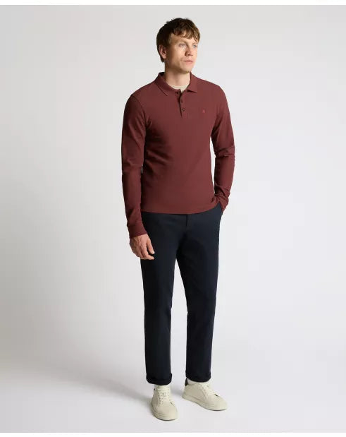 Remus Uomo Burgundy Long Sleeve Cotton Polo