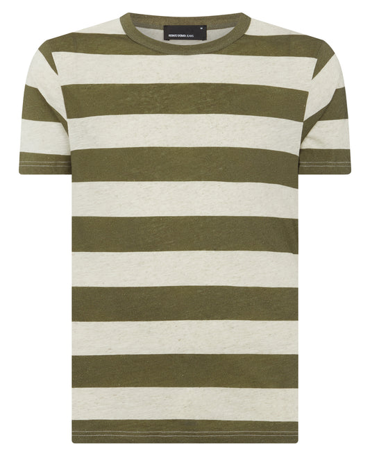 Remus Uomo Relaxed Fit Khaki Striped Cotton T-Shirt