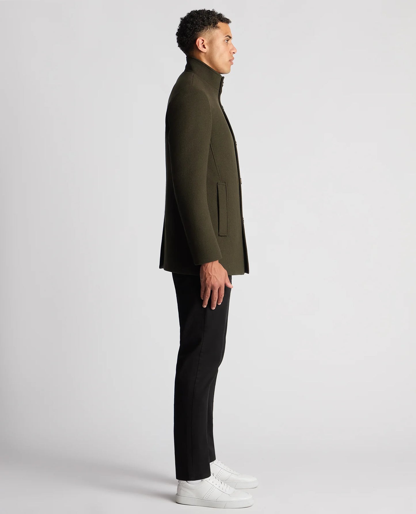 Tailored Fit Wool Blend Overcoat in Green