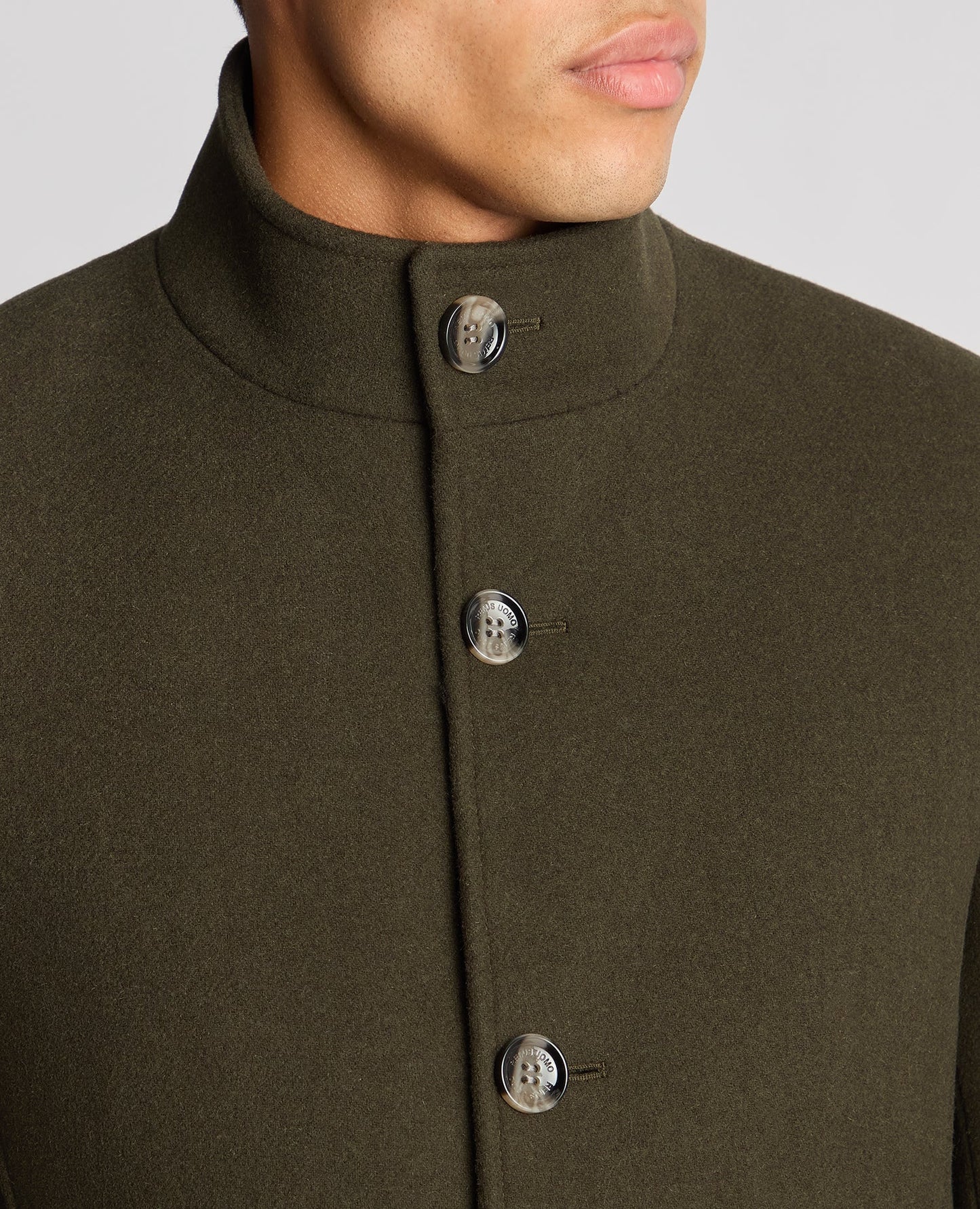 Tailored Fit Wool Blend Overcoat in Green