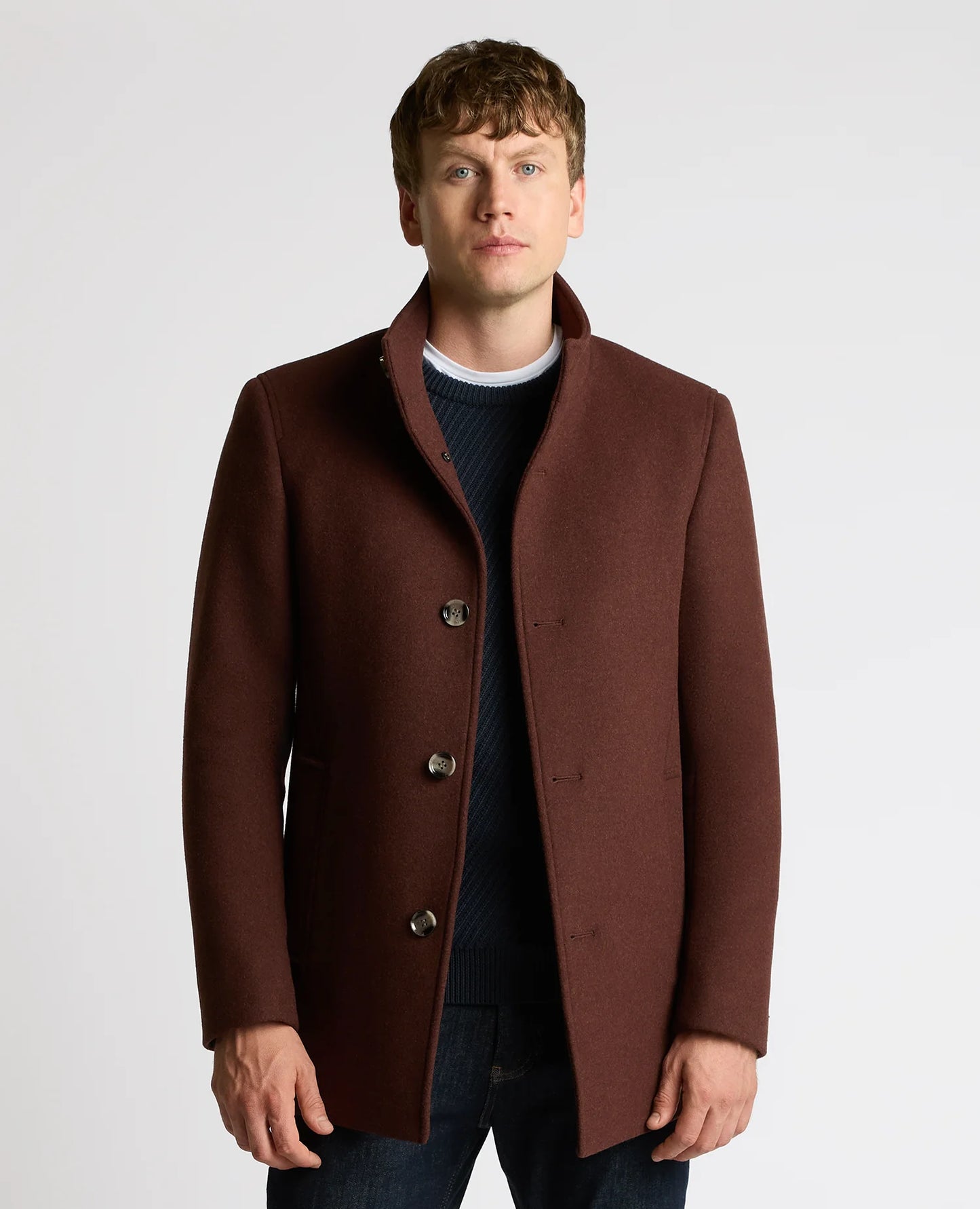 Tailored Fit Wool Blend Overcoat in Burgandy