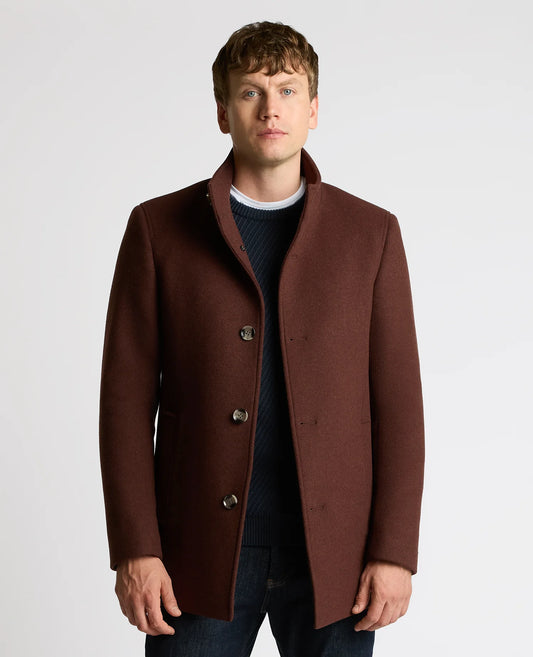 Tailored Fit Wool Blend Overcoat in Burgandy