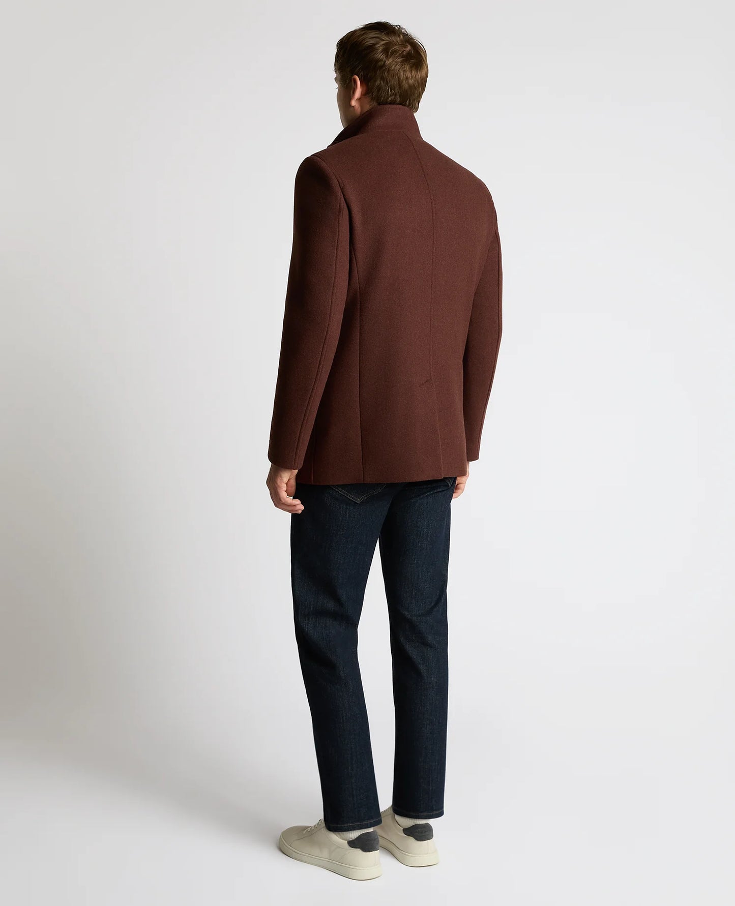 Tailored Fit Wool Blend Overcoat in Burgandy