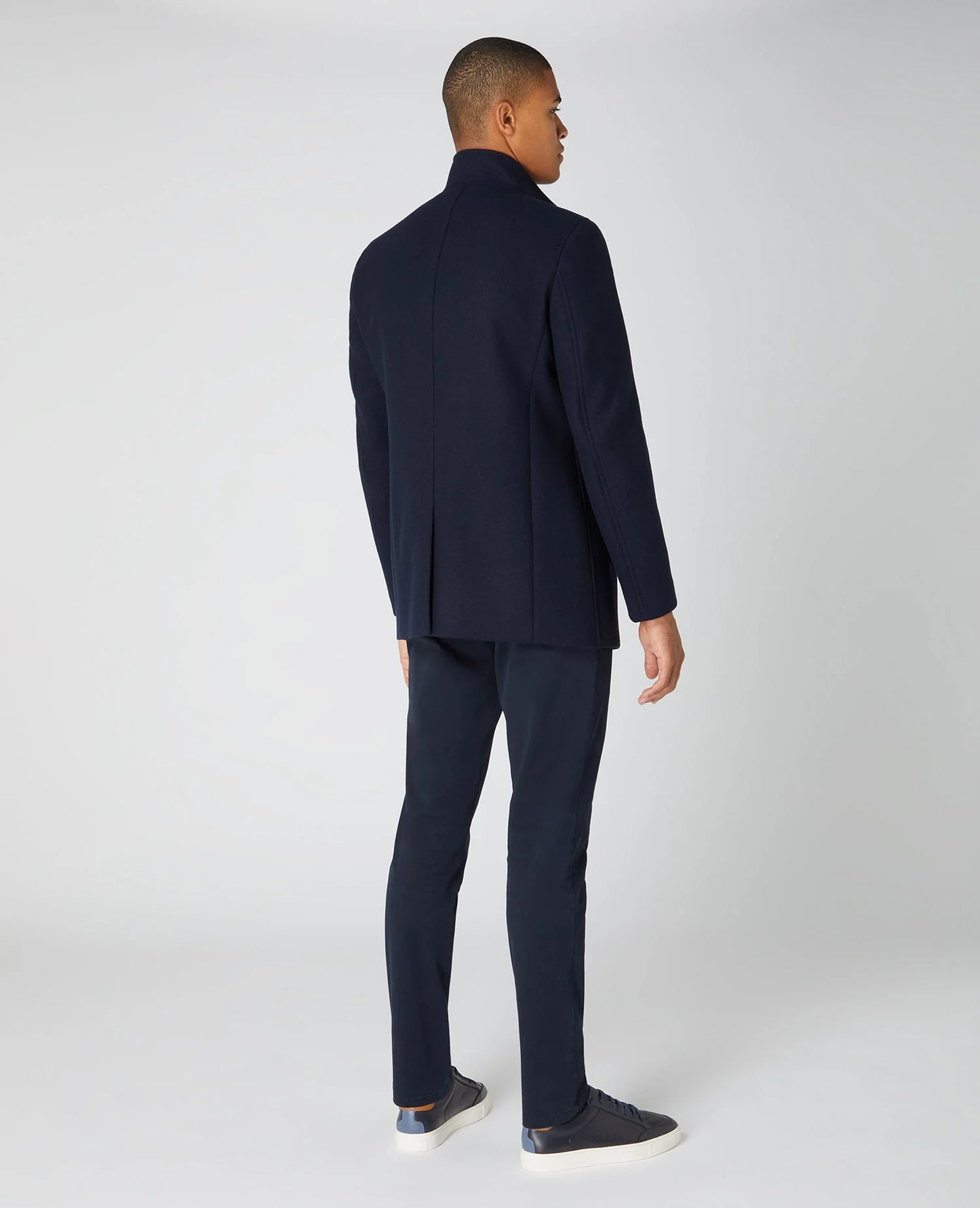 Tailored Fit Wool Blend Overcoat in Dark Navy