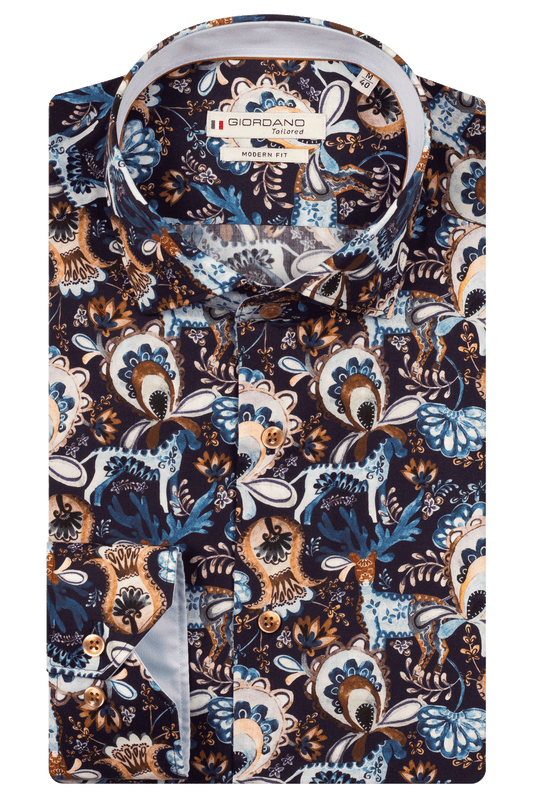 Giordano Navy Luxury Paisley Pattern Shirt
