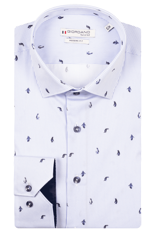 Giordano Soft Blue Subtle Penguin Pattern Shirt