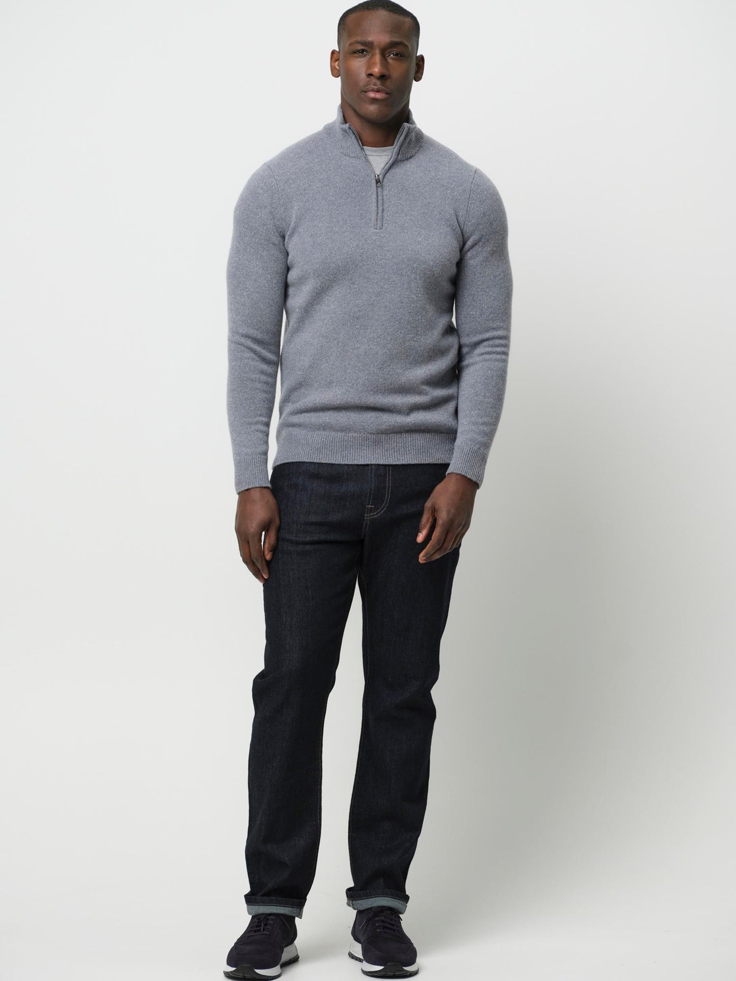 Half Zip Pullover Wool Blend Blue