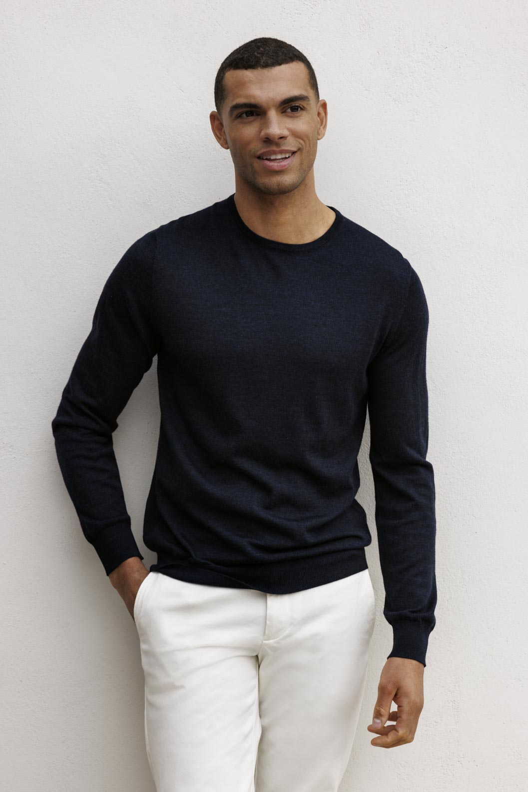 Thomas Maine Navy Merino Wool Jumper