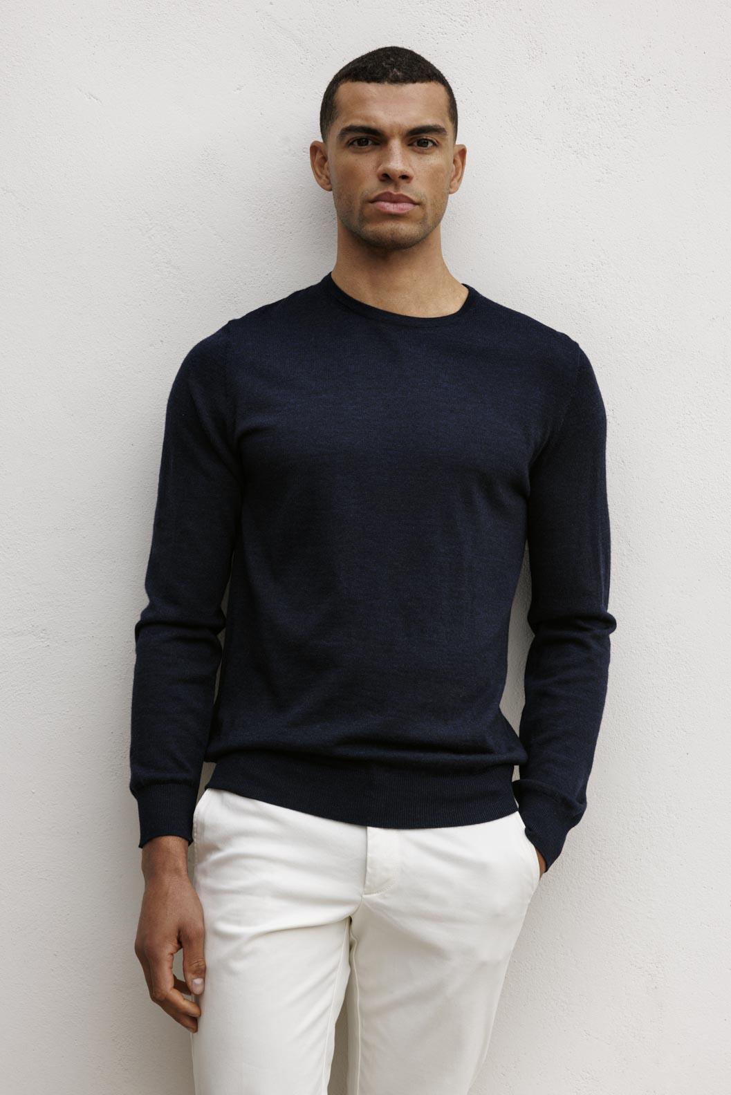 Thomas Maine Navy Merino Wool Jumper
