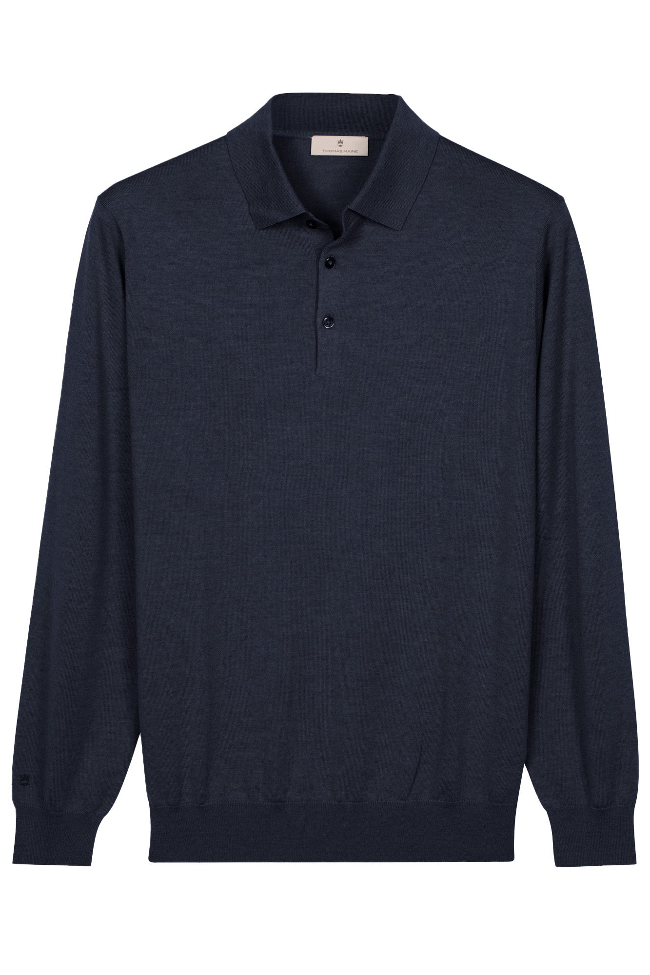 Thomas Maine 100% Merino Wool Long Sleeve Polo - Navy