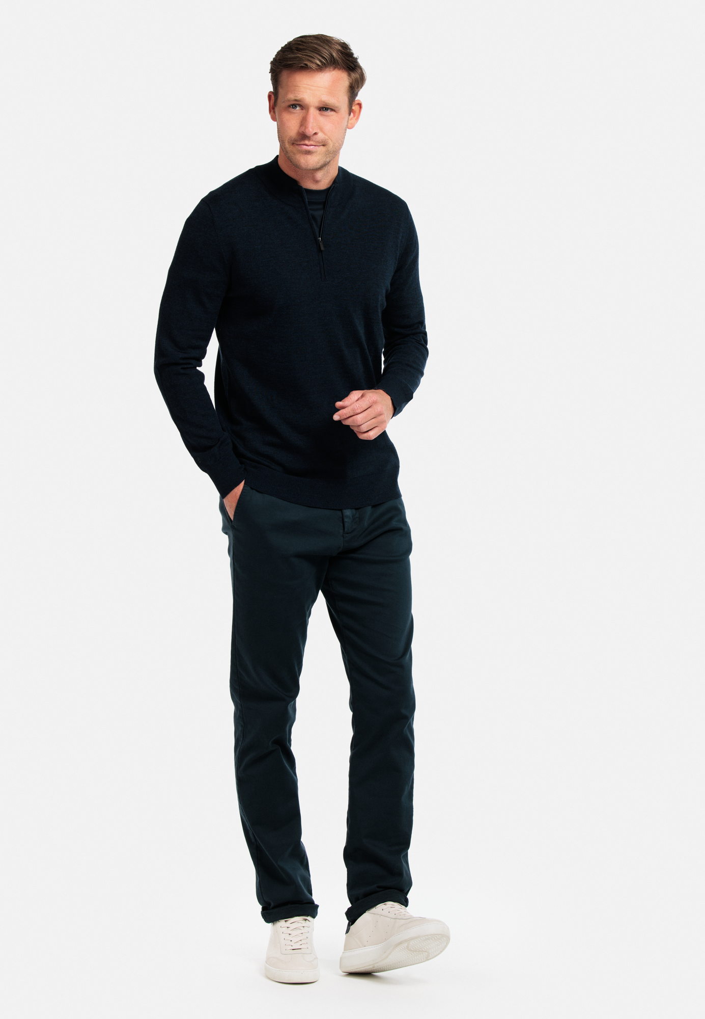 Thomas Maine Navy Merino Wool Half Zip Jumper