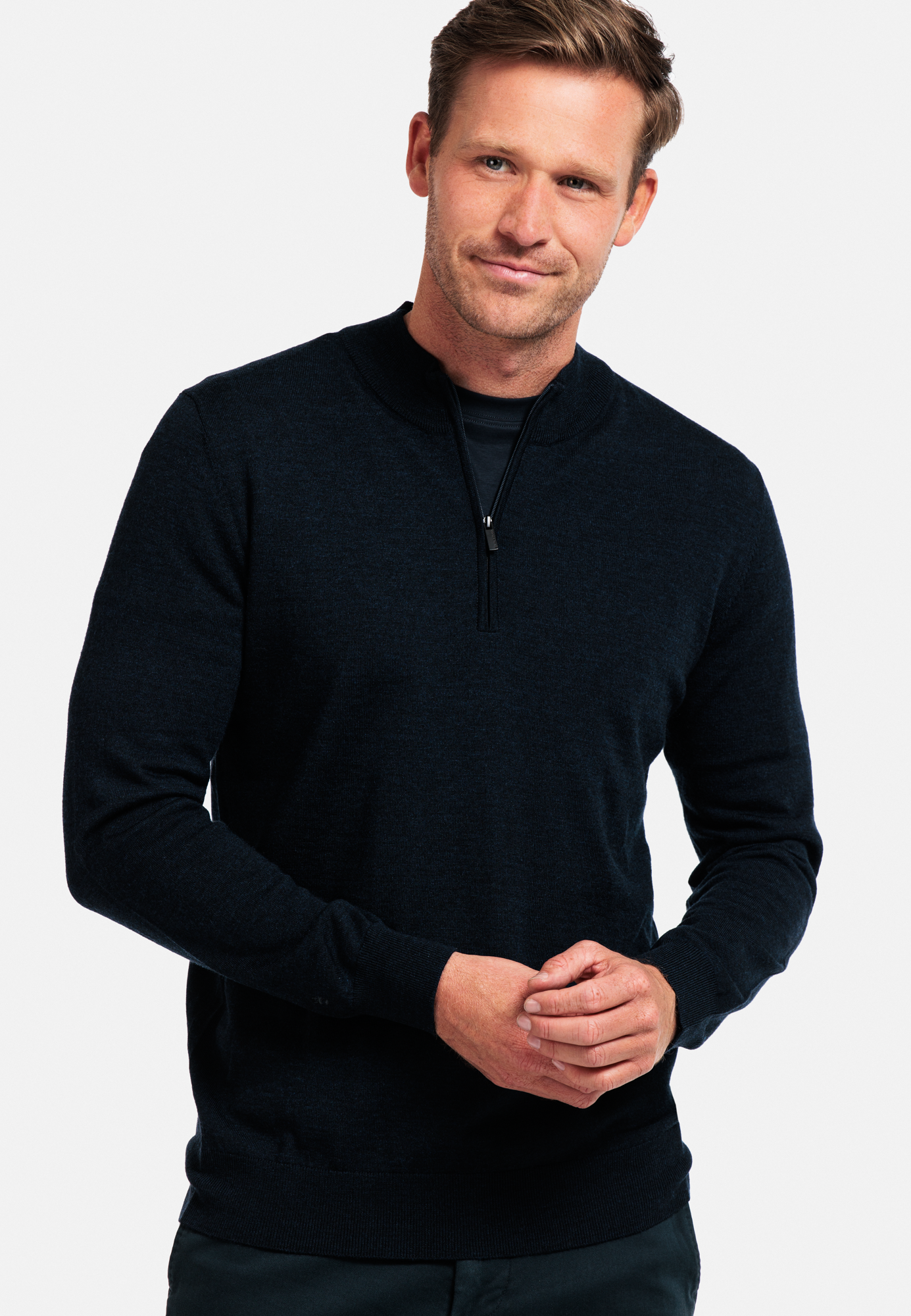 Thomas Maine Navy Merino Wool Half Zip Jumper
