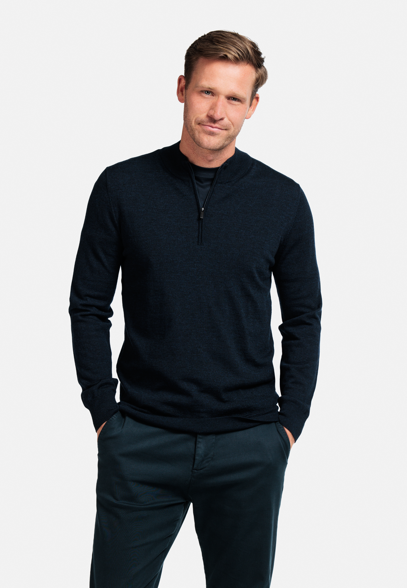 Thomas Maine Navy Merino Wool Half Zip Jumper