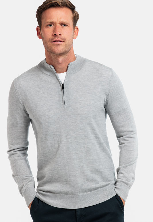 Thomas Maine Grey Merino Wool Half Zip Jumper