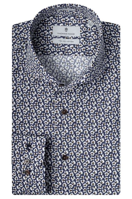 Thomas Maine Dark Blue Floral Cotton Shirt